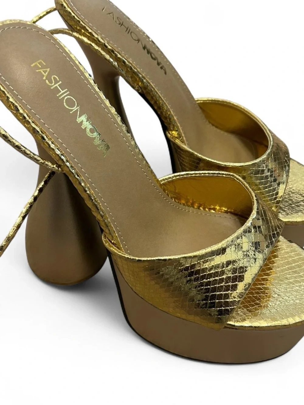 Gold Platform Lace-Up Sandals